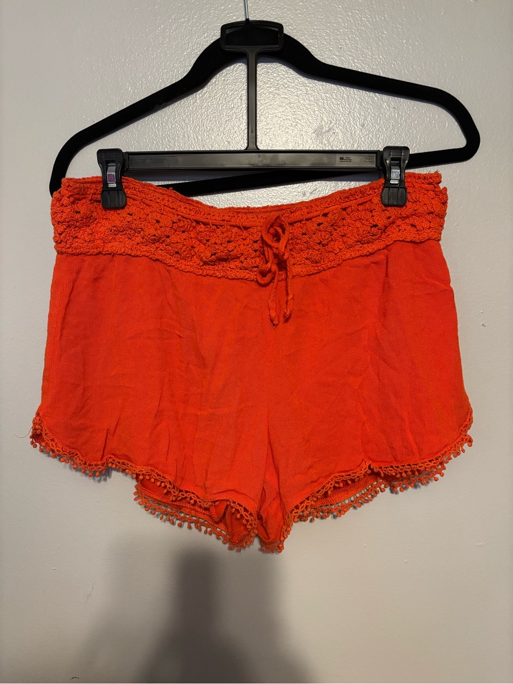 Justify Neon Orange/Coral Crochet Trim Beach Cover Up Shorts - Size Medium